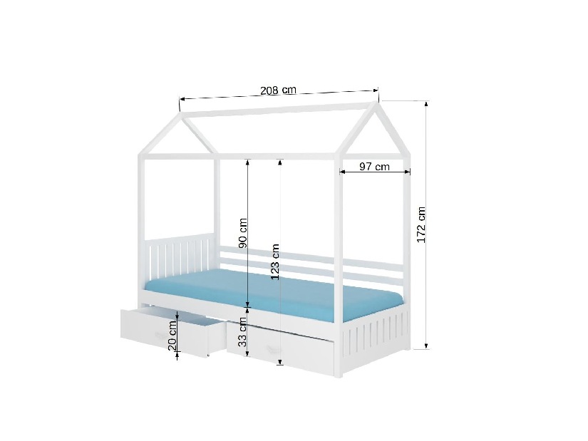 Dětská postel 200x90 cm Rosie I (s roštem a matrací) (dub)