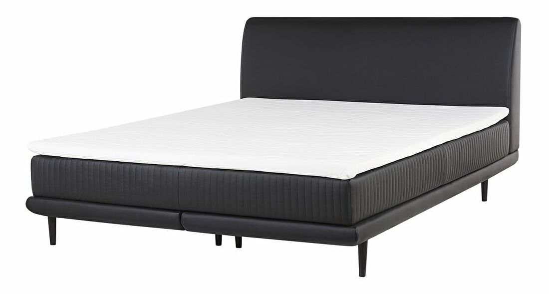 Kontinentální postel 160 cm MADOM (syntetická kůže) (černá) (s roštem a matrací)