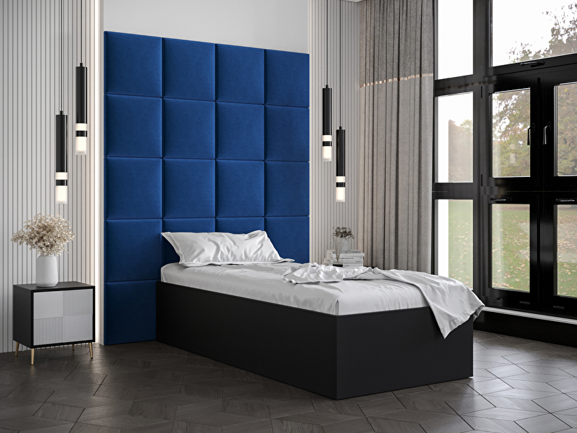 Jednolůžková postel s čalouněným čelem 90 cm Brittany 3 (černá matná + modrá) (s roštem)