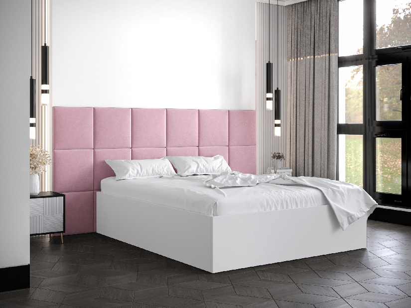 Manželská postel s čalouněným čelem 160 cm Brittany 4 (bílá matná + růžová) (s roštem)