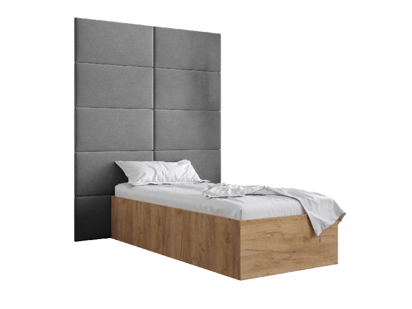 Jednolůžková postel s čalouněným čelem 90 cm Brittany 1 (dub craft zlatý + šedá) (s roštem)