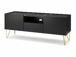 TV stolek/skříňka Harvest RTV144 (grafit černý + mramor black royal + zlatá)