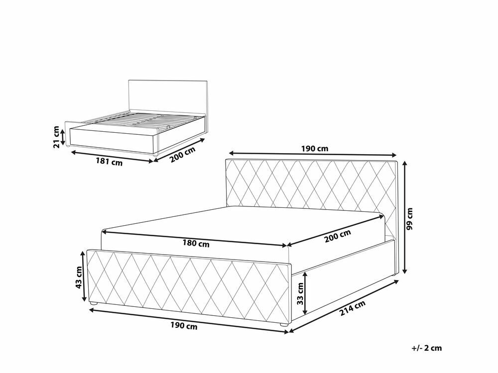 Manželská postel 180 cm ROFARIO (šedá) (umělá kůže) (s roštem a úl. prostorem)