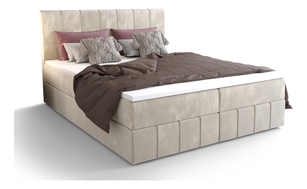 Manželská postel Boxspring 160 cm Barack Comfort (béžová) (s matrací a úložným prostorem)