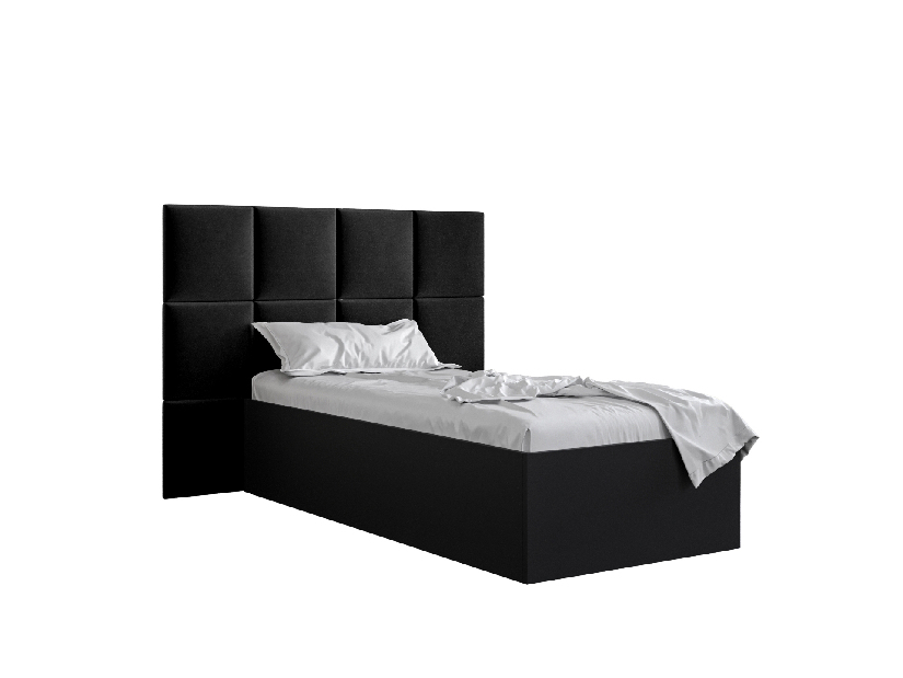 Jednolůžková postel s čalouněným čelem 90 cm Brittany 4 (černá matná + černá) (s roštem)