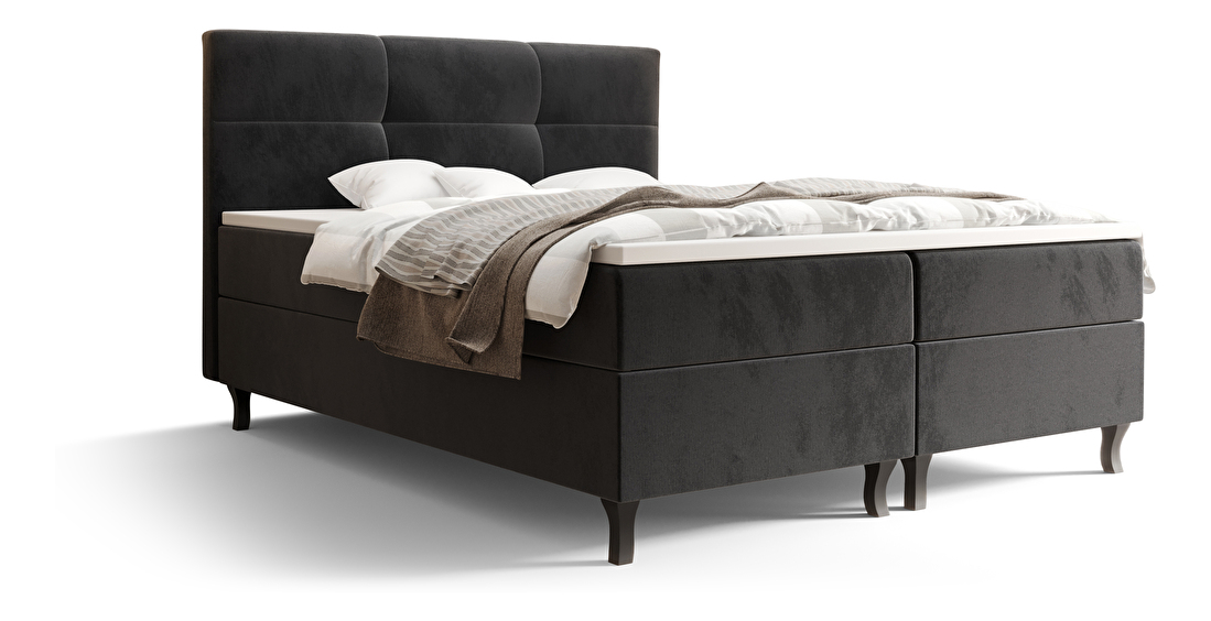 Manželská postel Boxspring 180 cm Lumba Comfort (černá) (s matrací a úložným prostorem)