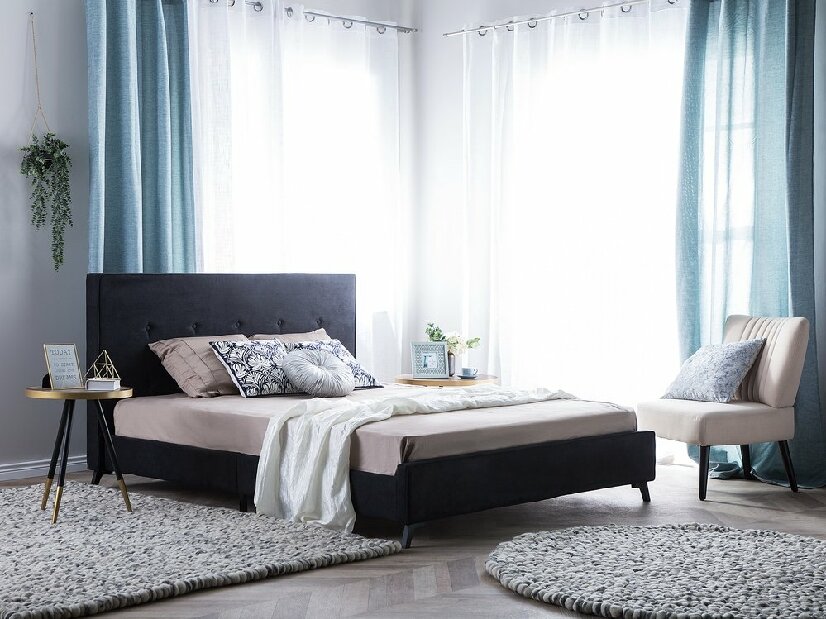 Manželská postel 160 cm AMBRE (s roštem) (černá)