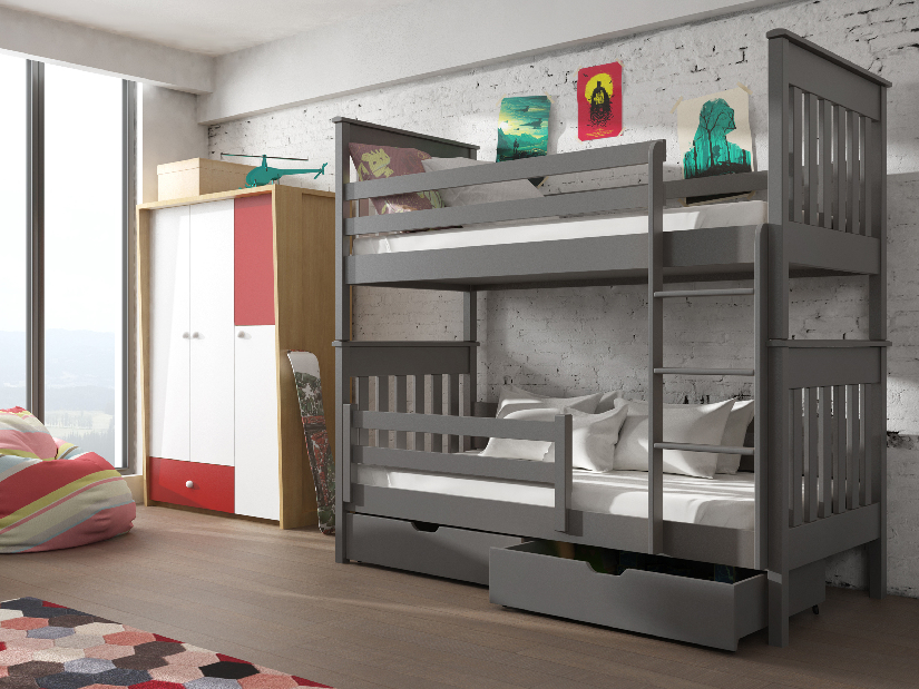 Dětská postel 90 cm Brad (s roštem a úl. prostorem) (grafit)