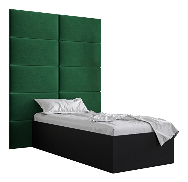 Jednolůžková postel s čalouněným čelem 90 cm Brittany 1 (černá matná + zelená) (s roštem)