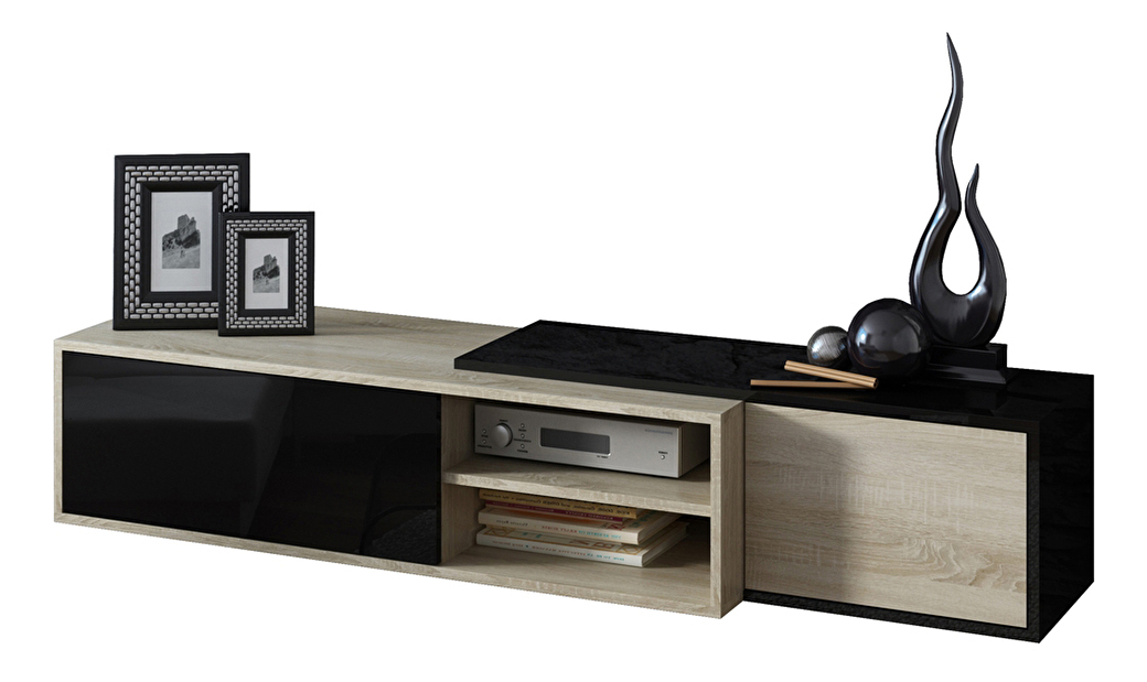 TV stolek Sitar (přírodní dřevo + černá)