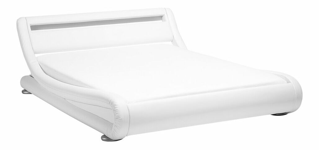 Manželská postel 140 cm AVENUE (s roštem a LED osvětlením) (bílá)