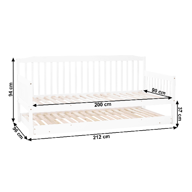 Dětská rozkládací postel 90 cm Pazzan (bílá) (s roštem)