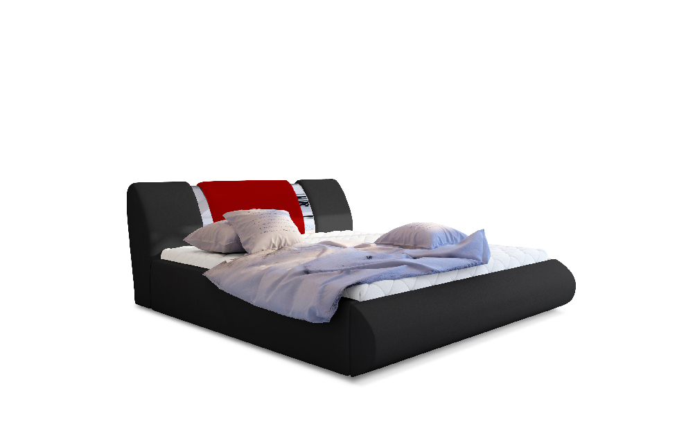 Manželská postel 160 cm Fabio (černá + červená) (s roštem a úl. prostorem)