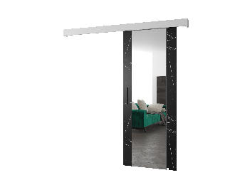 Posuvné dveře 90 cm Sharlene II (mramor černý + bílá matná + černá) (se zrcadlem)