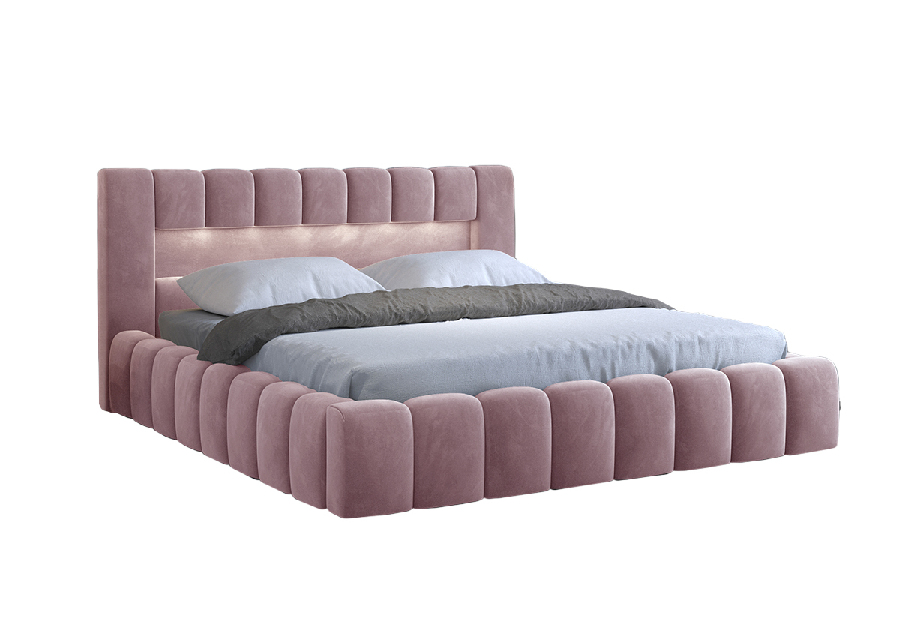 Manželská postel 180 cm Luxa (růžová) (s roštem, úl. prostorem a LED)
