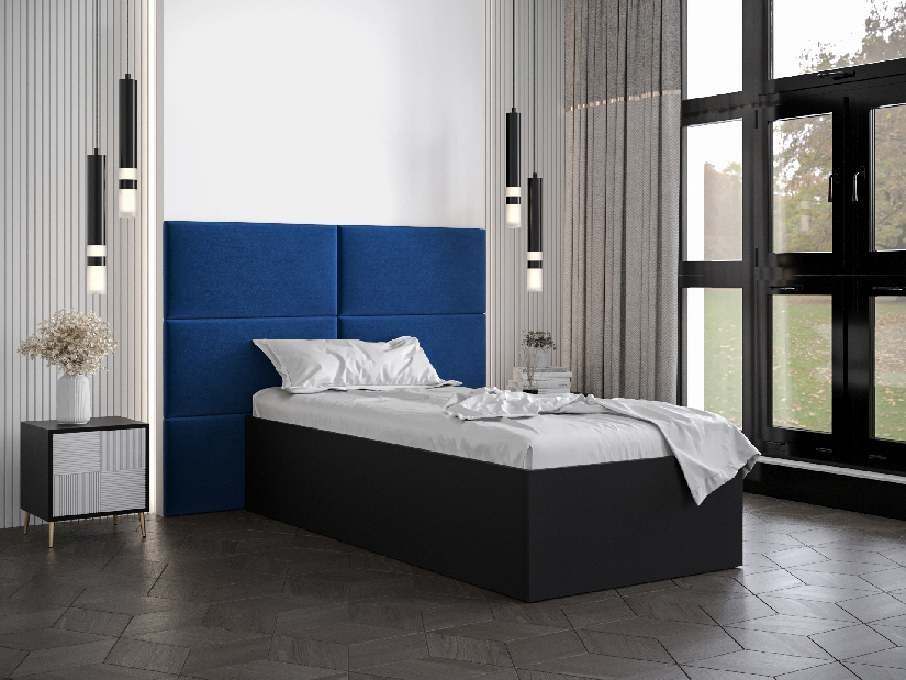 Jednolůžková postel s čalouněným čelem 90 cm Brittany 2 (černá matná + modrá) (s roštem)