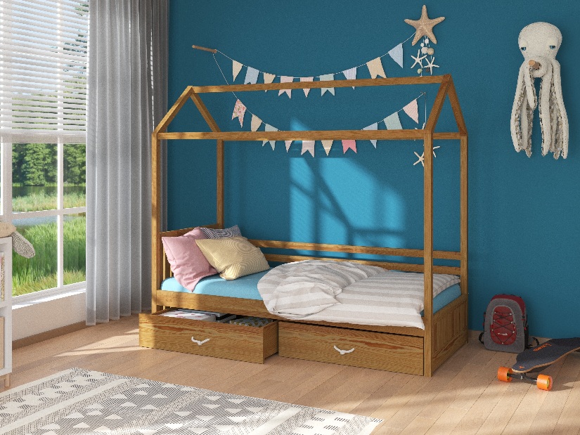 Dětská postel 200x90 cm Rosie I (s roštem a matrací) (dub)