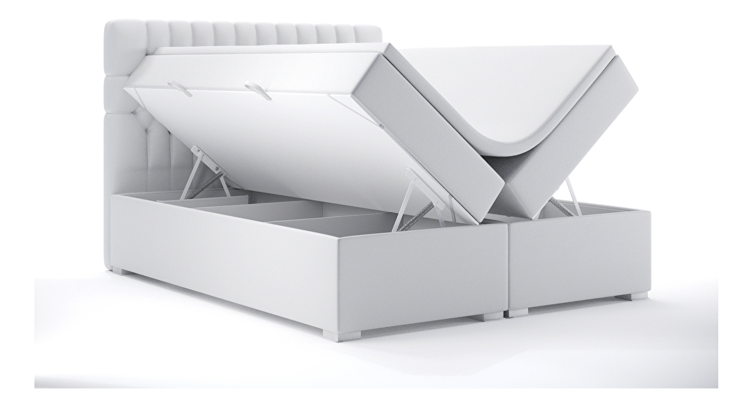 Kontinentální postel 140 cm Daliny (bílá ekokůže) (s úložným prostorem)