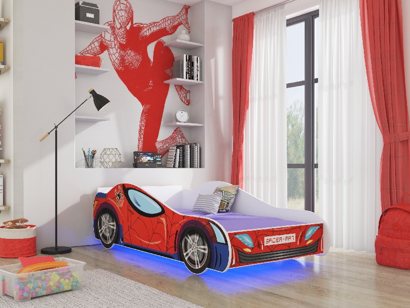 Dětská postel 140x70 cm Spiderman (s roštem a matrací) (modrá + červená)