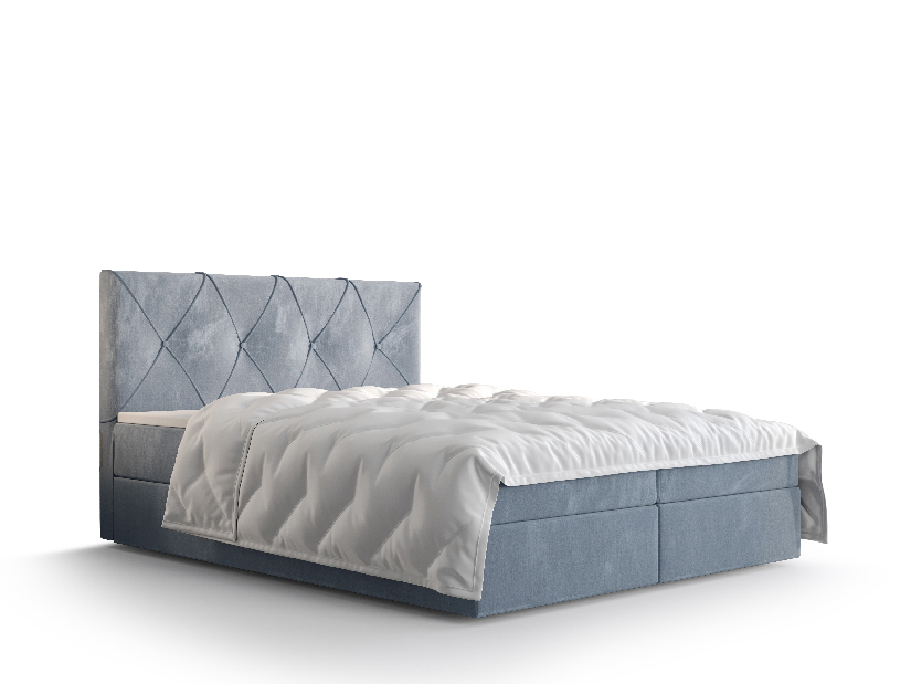 Manželská postel Boxspring 160 cm Athena (světlomodrá) (s matrací a úložným prostorem)