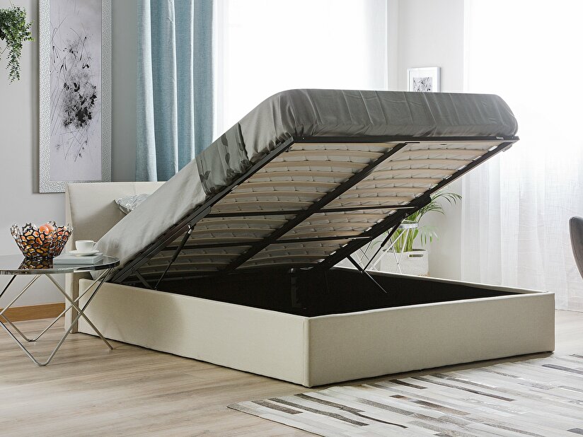 Manželská postel 160 cm ORBIT (s roštem a úl. prostorem) (béžová)