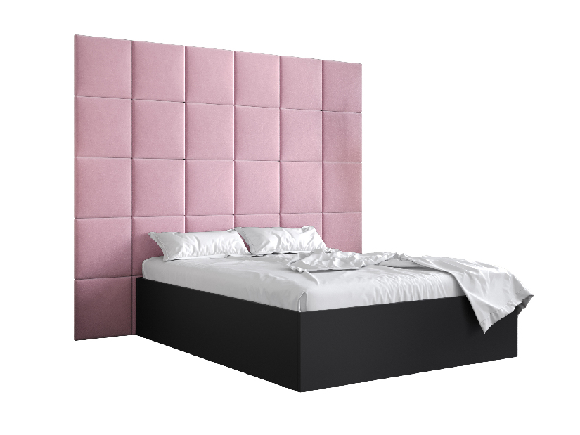 Manželská postel s čalouněným čelem 160 cm Brittany 3 (černá matná + růžová) (s roštem)