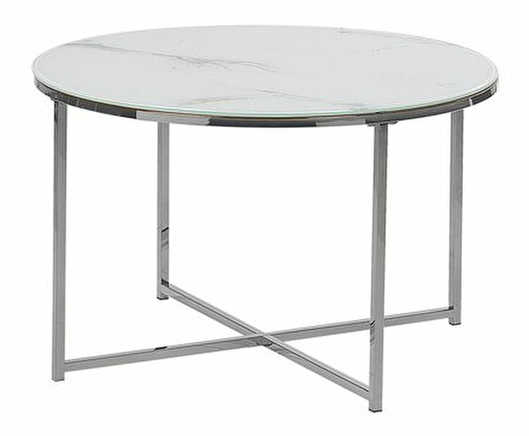Konferenční stolek Qasim (bílá a stříbrná) (mramorový efekt)
