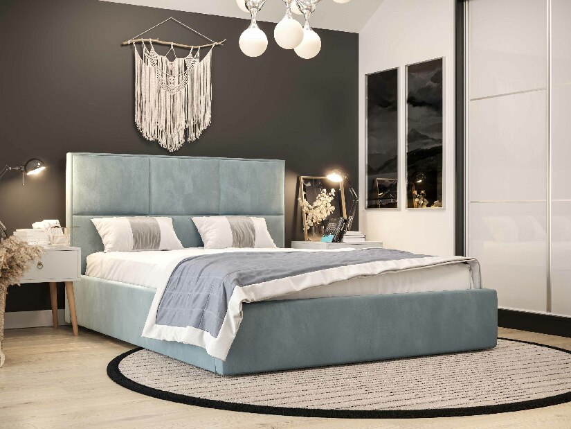 Manželská postel 180 cm Elna (modrá) (s roštem a úložným prostorem)