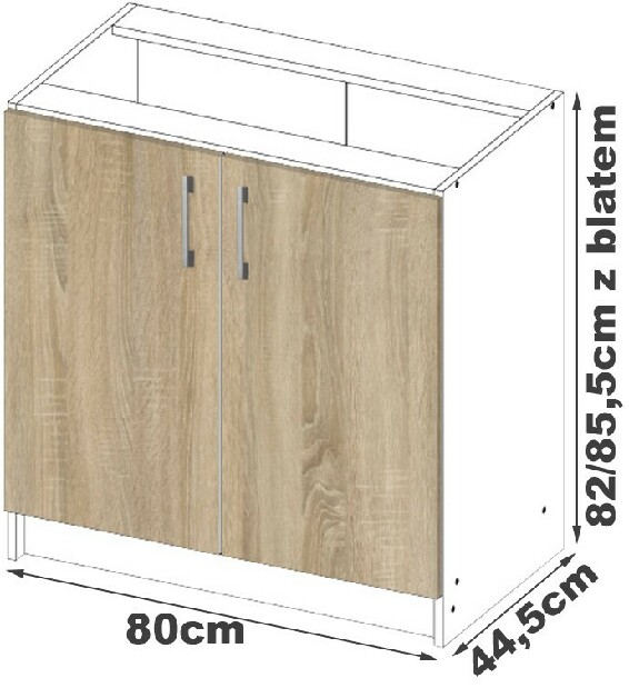Dolní kuchyňská skříňka Lula s80 (matná bílá + dub sonoma)