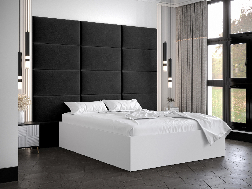 Manželská postel s čalouněným čelem 160 cm Brittany 1 (bílá matná + černá) (s roštem)