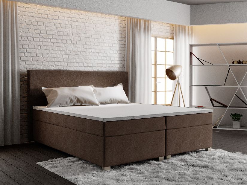 Manželská postel Boxspring 180 cm Simon Comfort (tmavě hnědá) (s matrací, bez úložného prostoru)