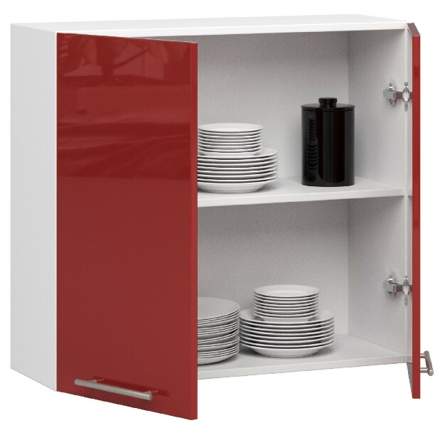 Horní kuchyňská skříňka Ozara W80 H720 (bílá + červený lesk)