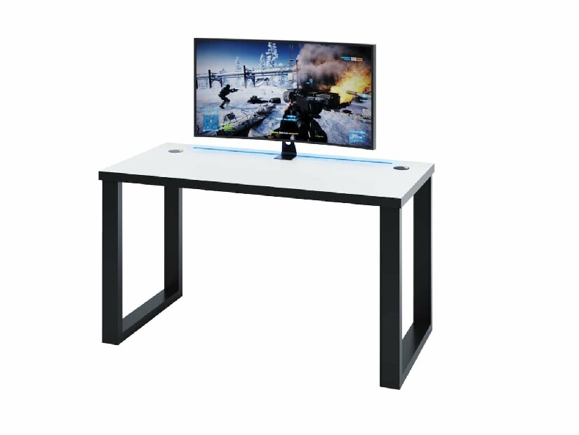 Herní pc stůl Gamer S (bílá + černá) (s RGB LED osvětlením)