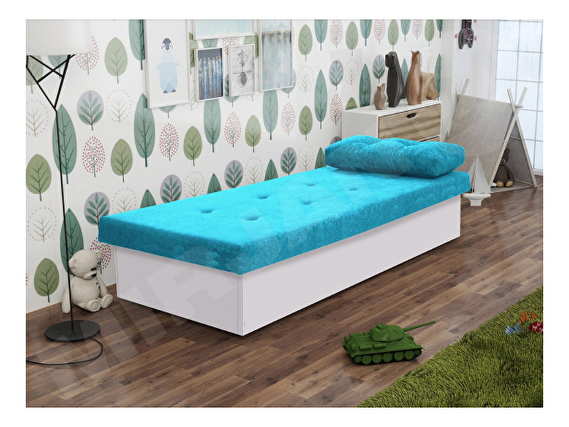 Jednolůžková postel 80 cm Nikroguta (bílá + tyrkysová) (bez úložného prostoru) *výprodej