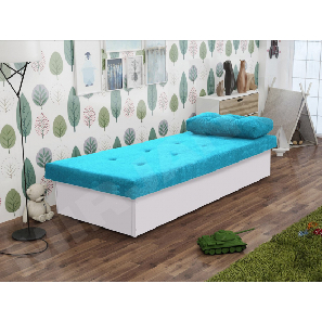 Jednolůžková postel 80 cm Nikroguta (bílá + tyrkysová) (bez úložného prostoru) *výprodej