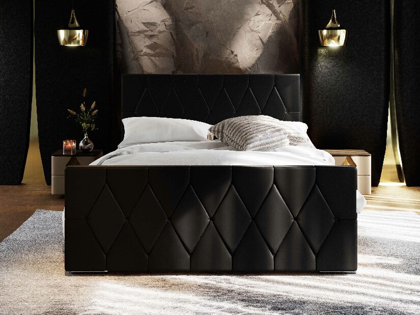 Manželská postel 140 cm Alex (černá) (s roštem a úložným prostorem)