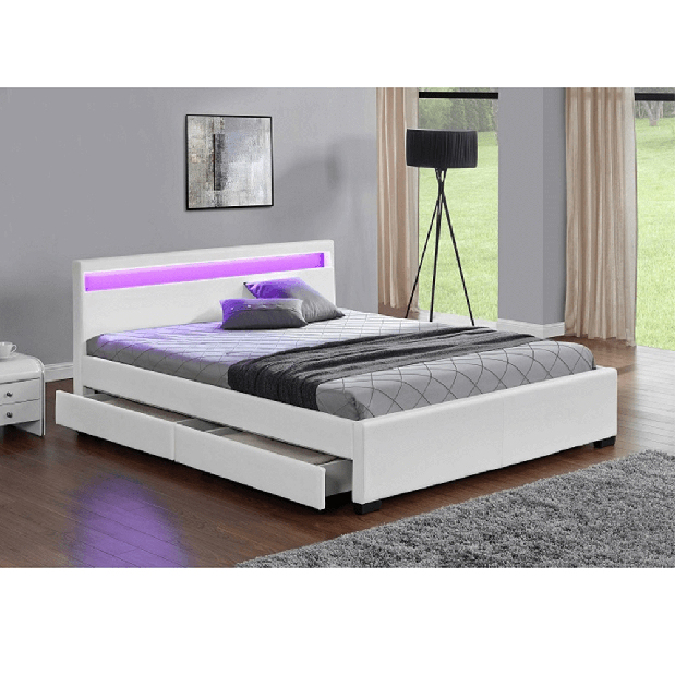 Manželská postel 160 cm Clariona (bílá) (s roštem a LED osvětlením)