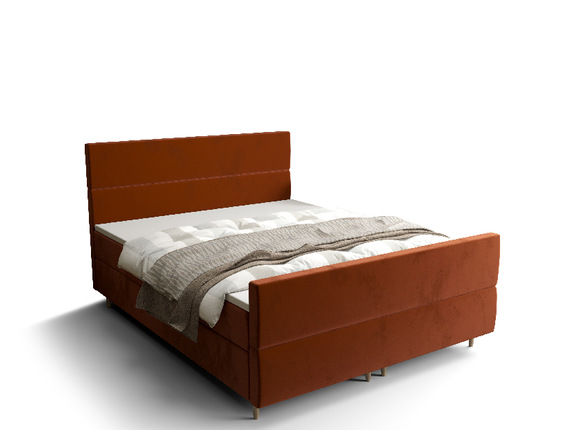 Manželská postel Boxspring 140 cm Flu Plus Comfort (hnědooranžová) (s matrací a úložným prostorem)