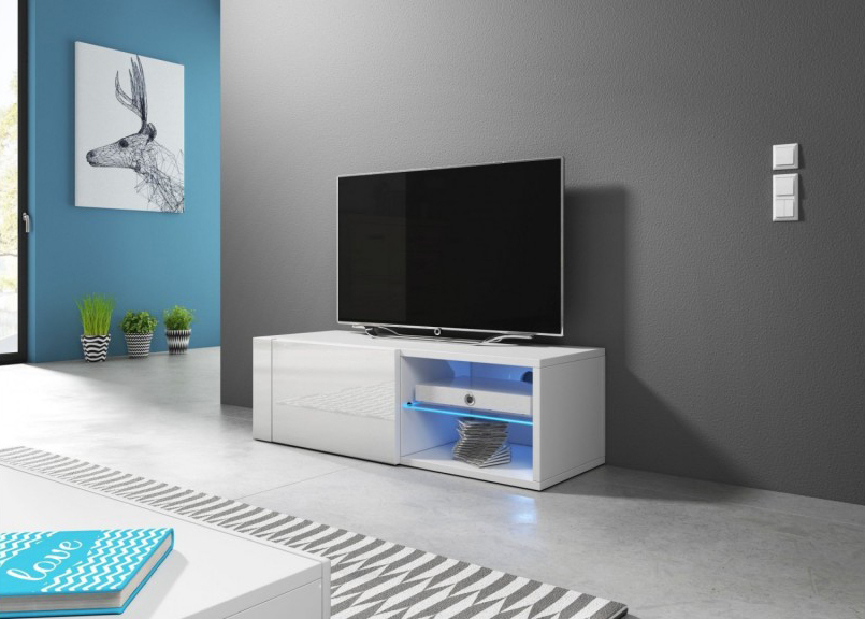 TV stolek/skříňka Best (bílá + lesk bílý) (LED osvětlení) *výprodej