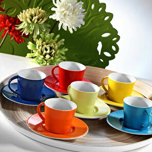 Kávová souprava (12 ks.) Tikka (bílá + tmavě modrá + oranžová + červená + žlutá + zelená)