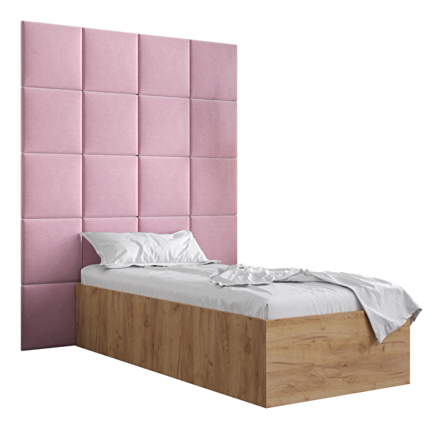 Jednolůžková postel s čalouněným čelem 90 cm Brittany 3 (dub craft zlatý + růžová) (s roštem)