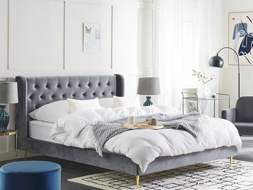 Manželská postel 160 cm Flora (šedá) (s roštem)