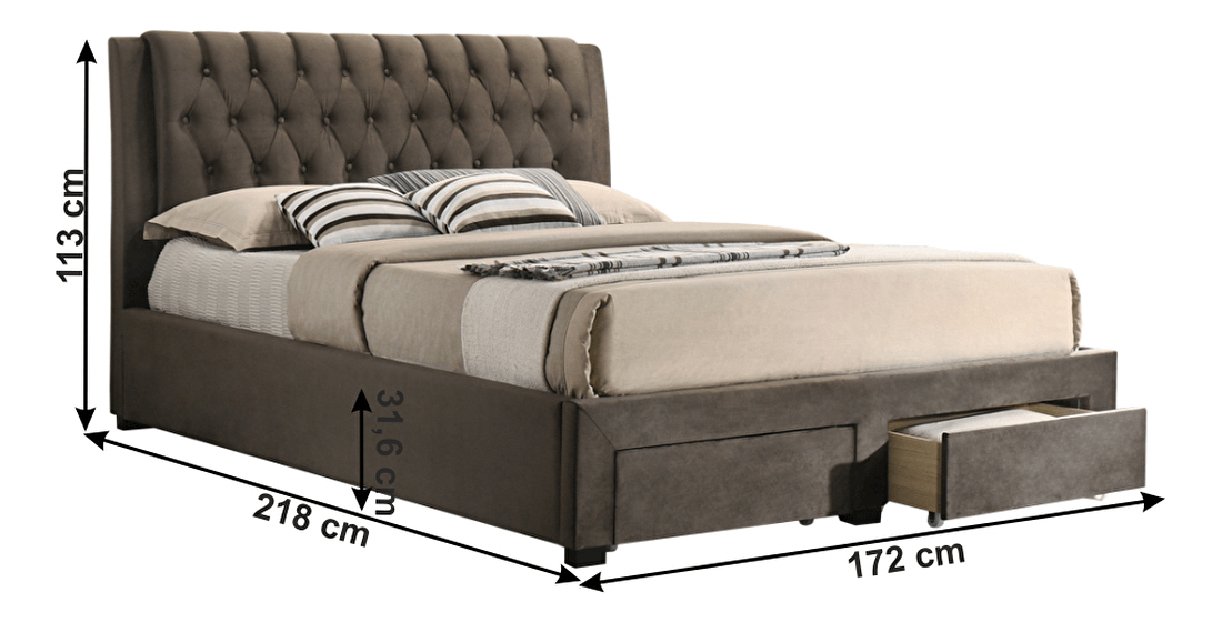 Manželská postel 160 cm Zalla (s roštem) (tmavě hnědá)