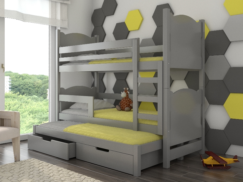 Patrová dětská postel 180x75 cm Lukrece (s roštem a matrací) (šedá)