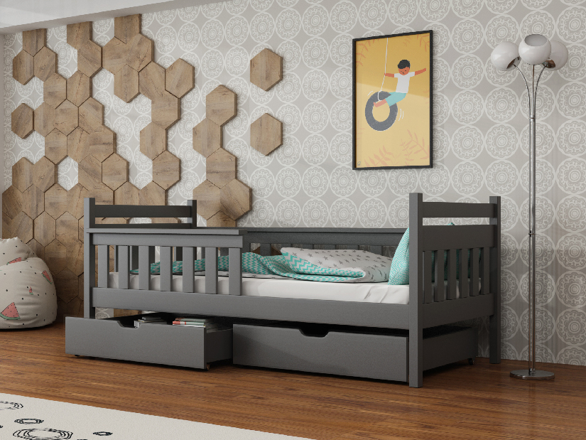 Dětská postel 80 cm Emelda (s roštem a úl. prostorem) (grafit)