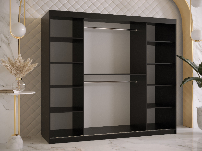Šatní skříň se zrcadlem 200 cm Riana Slimo 2 200 (černá + bílá matná)