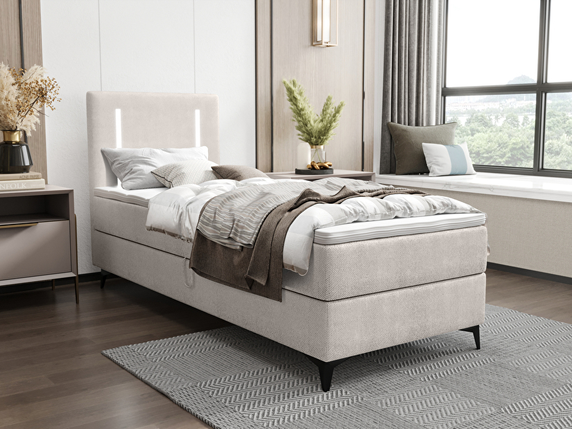 Jednolůžková postel 80 cm Ortega Comfort (světle šedá) (s roštem a matrací, s úl. prostorem) (s LED osvětlením)