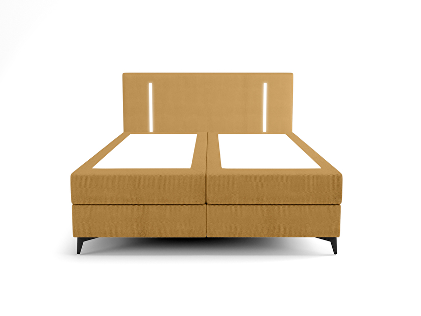Manželská postel 200 cm Ortega Comfort (hořčicová) (s roštem a matrací, s úl. prostorem) (s LED osvětlením)