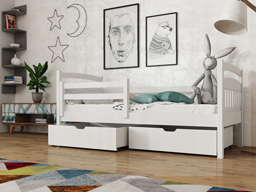 Dětská postel 90 cm Karine (s roštem a úl. prostorem) (bílá)