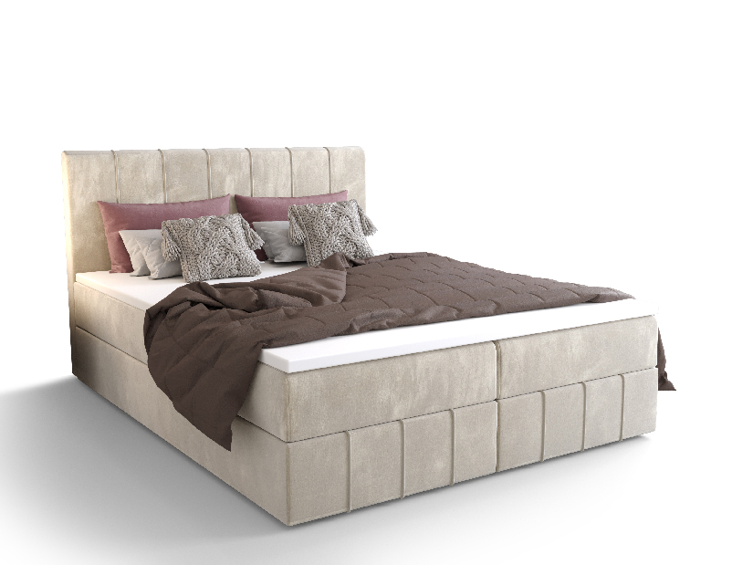 Manželská postel Boxspring 140 cm Barack Comfort (béžová) (s matrací a úložným prostorem)